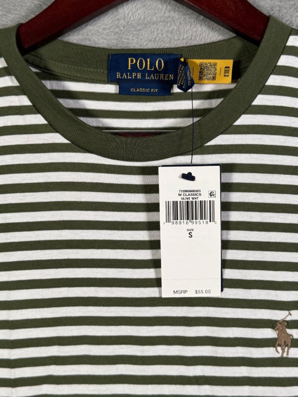 Polo Ralph Lauren Shirt Mens S Green White Striped Classic Fit Pony $55